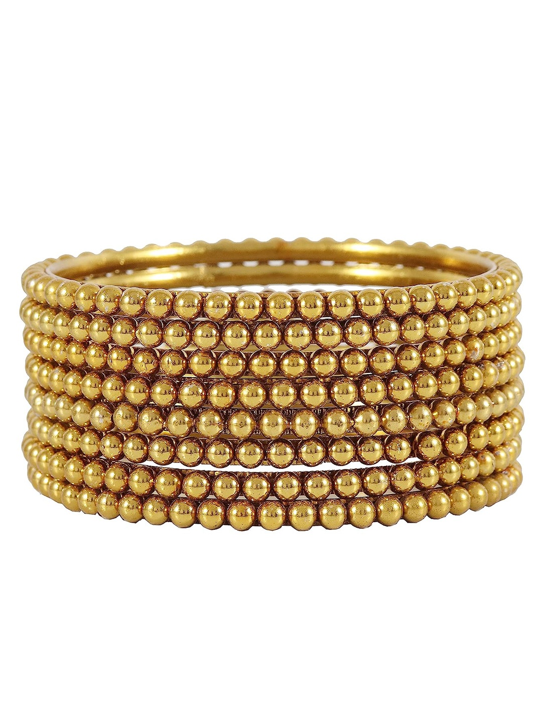 

NMII Set Of 8 Linked With Ball Chain Glossy Finished Kada Bangles, Gold
