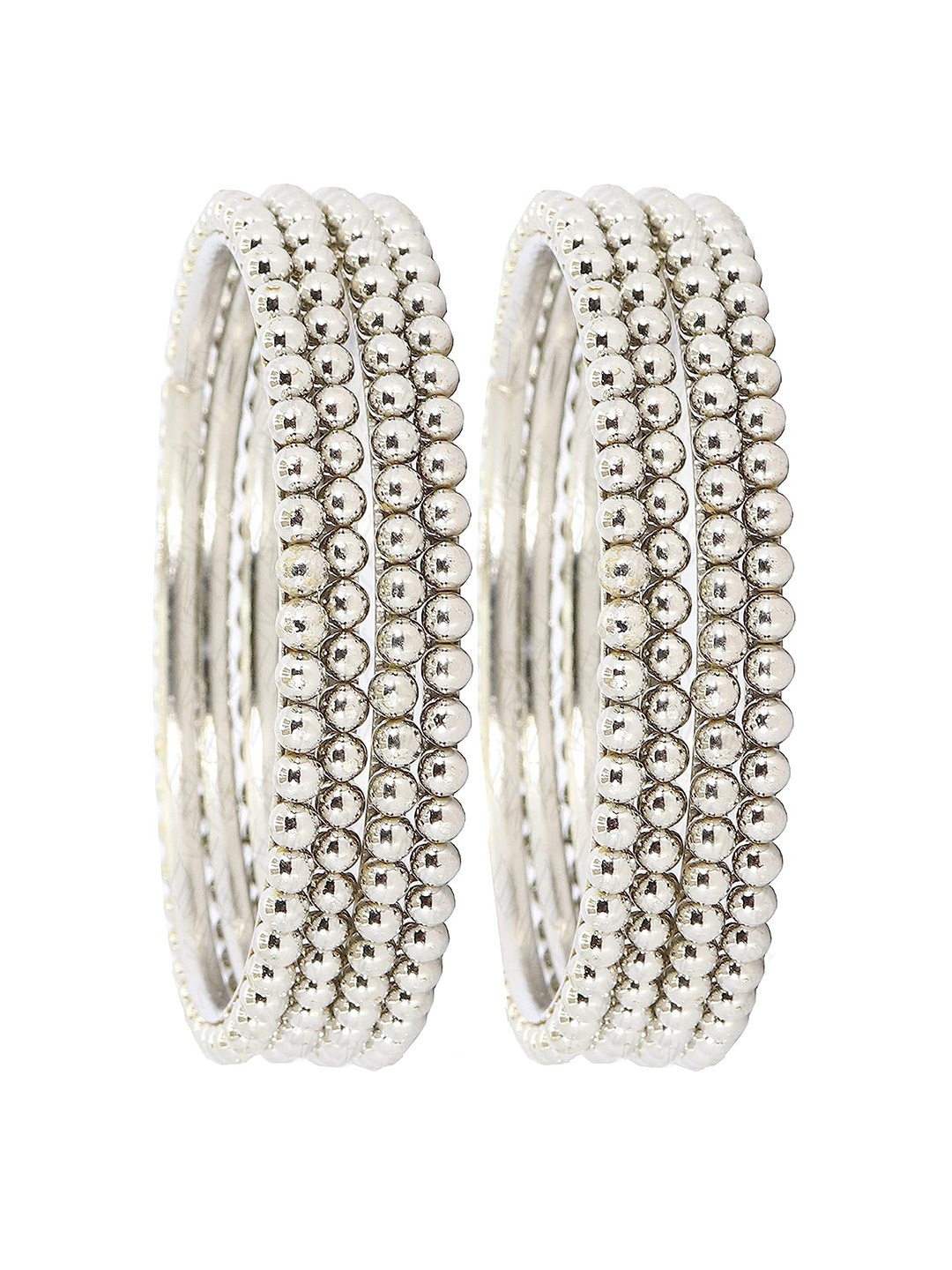 

NMII Set Of 8 Linked With Ball Chain Glossy Finished Bangles, Silver