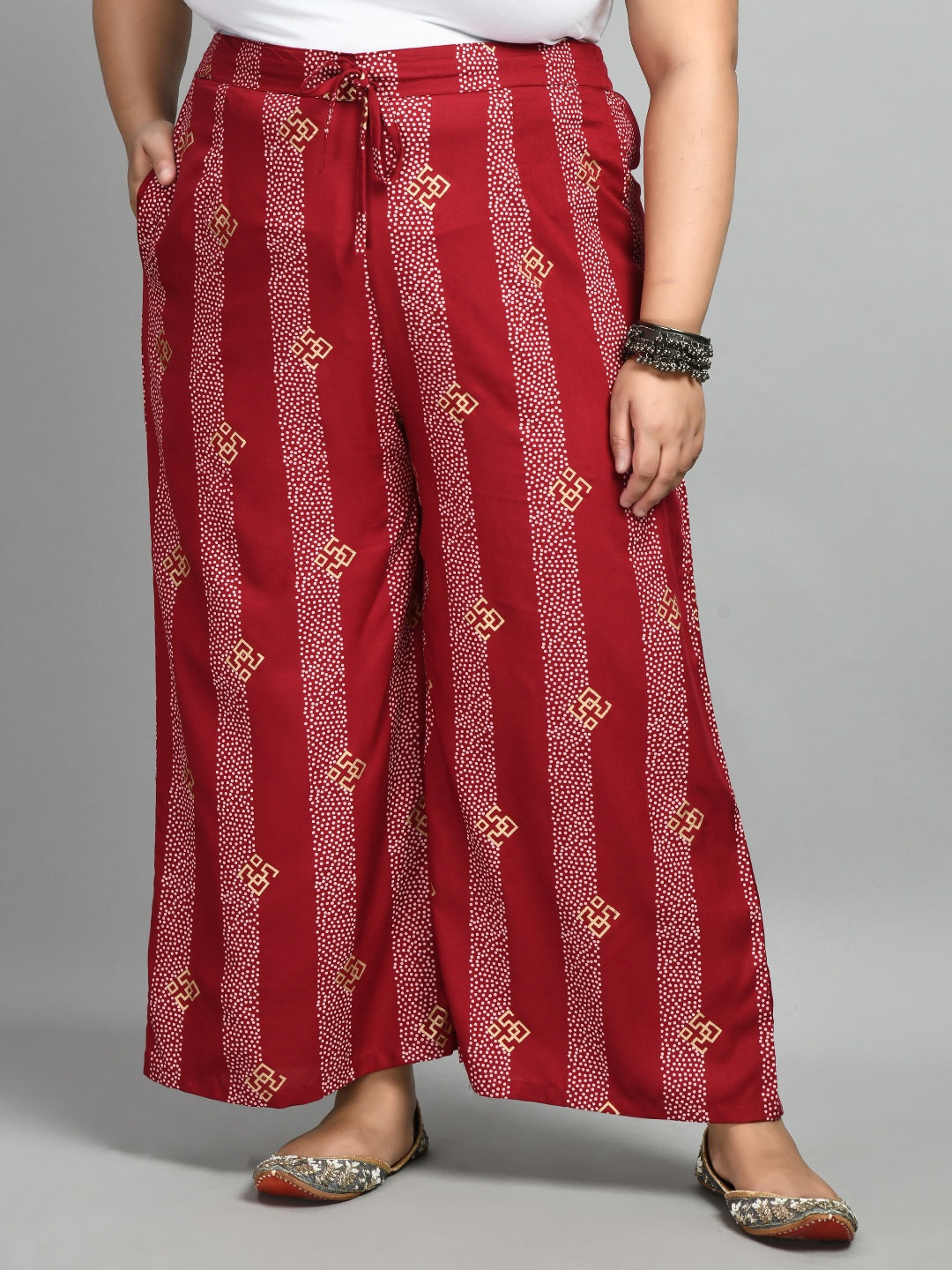 

PrettyPlus by Desinoor.com Plus Size Women Printed Palazzos, Maroon