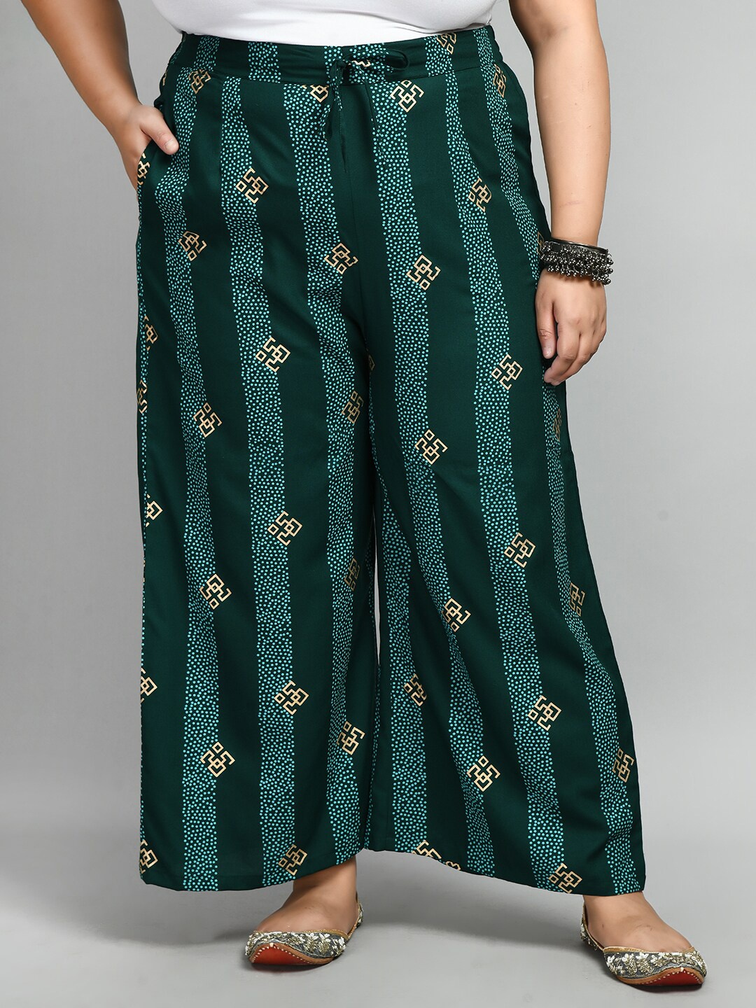 

PrettyPlus by Desinoor.com Plus Size Women Printed Palazzos, Green