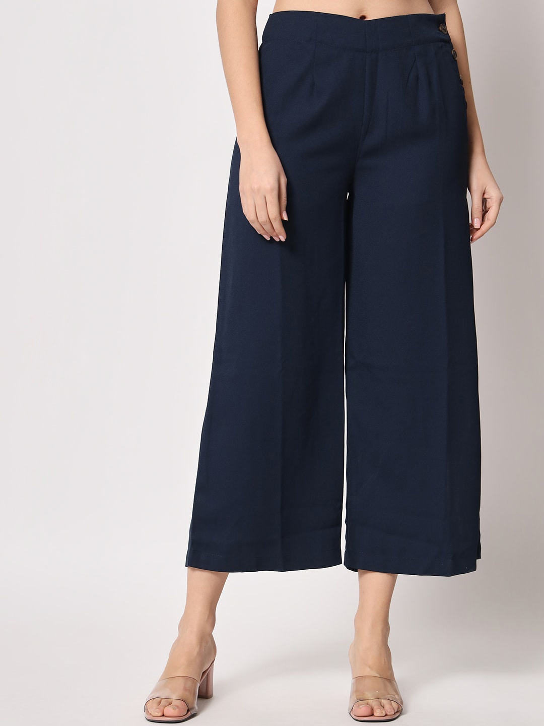 

D 'VESH Women Comfort Loose Fit Easy Wash Culottes Trousers, Navy blue