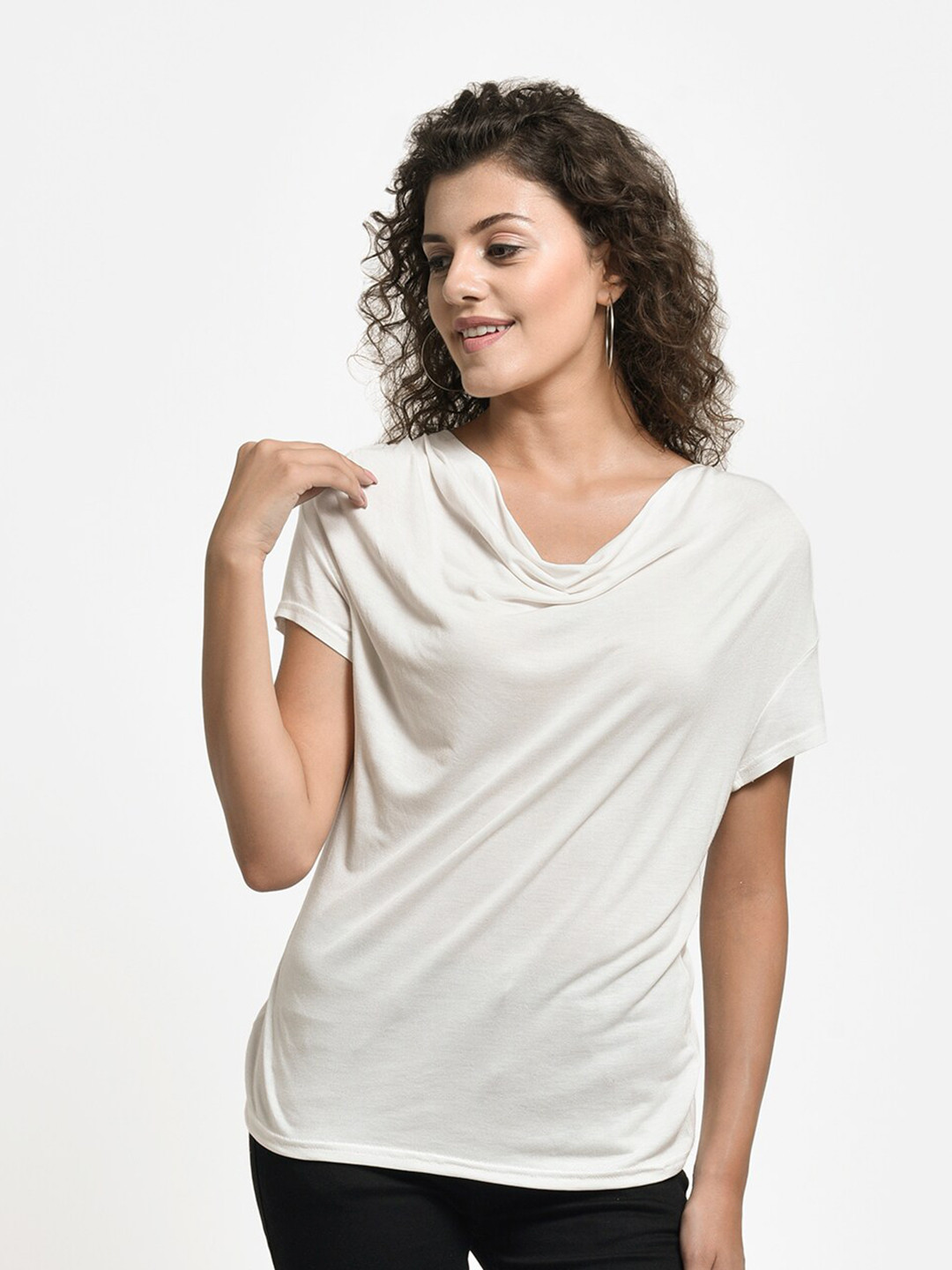 

urSense Cowl Neck Extended Sleeves T-shirt, White