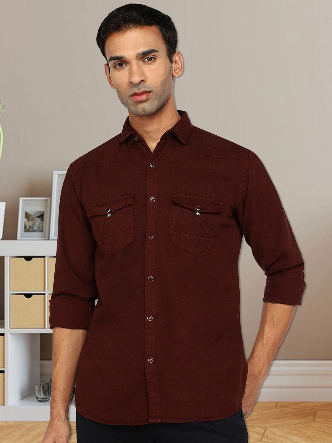 

Kuons Avenue Smart Slim Fit Denim Casual Shirt, Brown