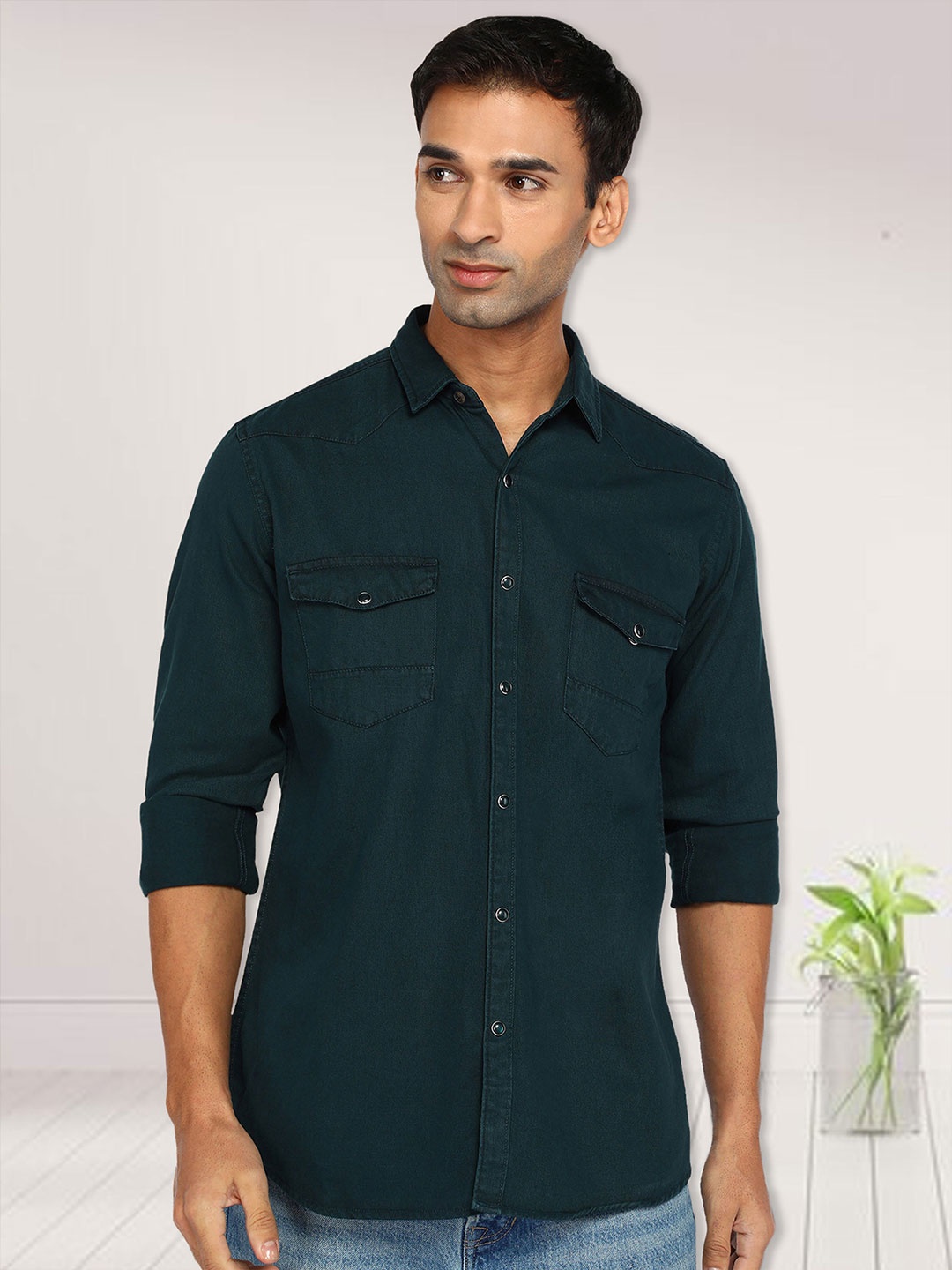 

Kuons Avenue Smart Slim Fit Denim Casual Shirt, Green