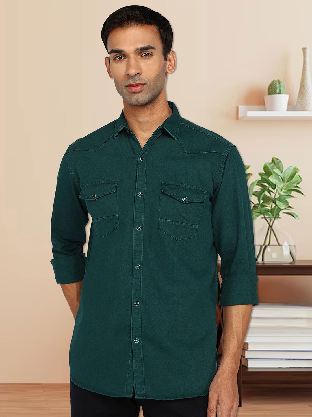 

Kuons Avenue Smart Slim Fit Denim Casual Shirt, Green