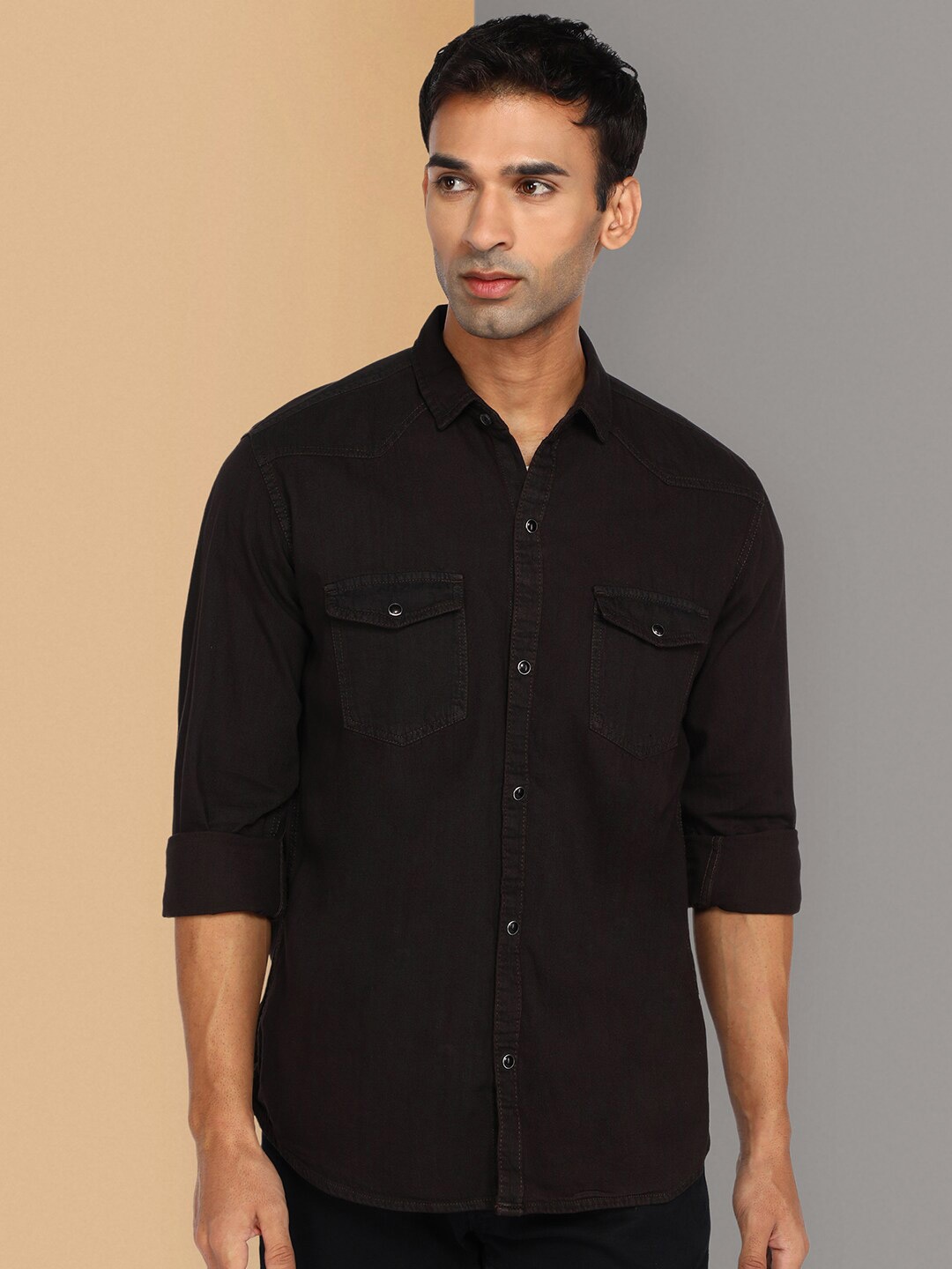 

Kuons Avenue Smart Slim Fit Denim Casual Shirt, Black