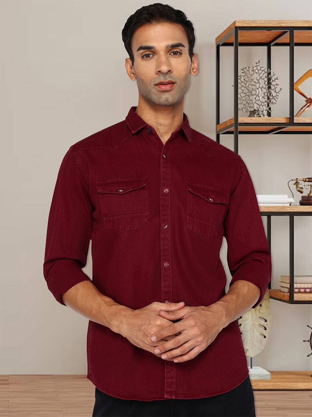 

Kuons Avenue Smart Slim Fit Denim Casual Shirt, Red