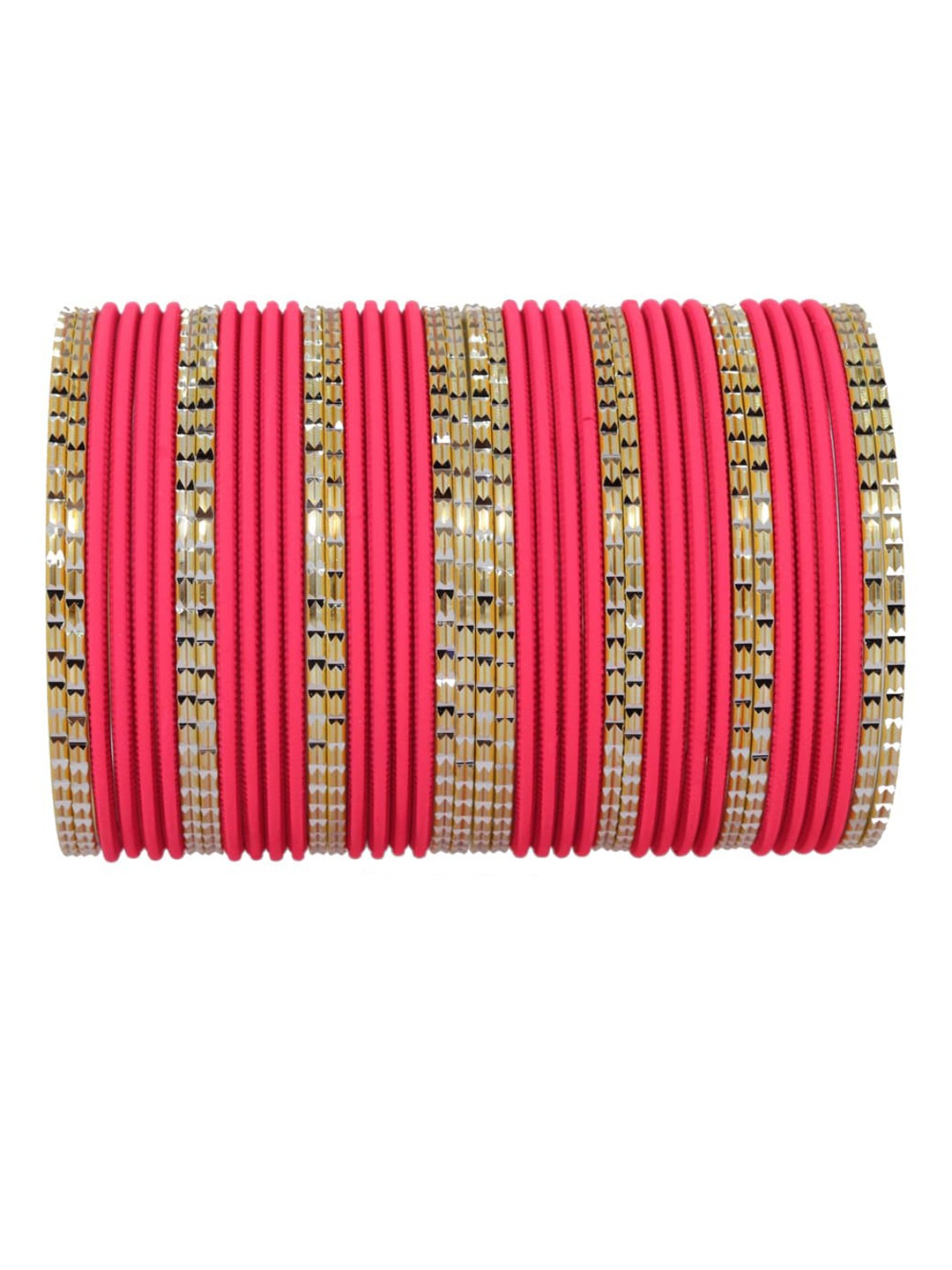 

NMII Set Of 40 Engraved Pattern Glossy With Matte Finished Bangles, Pink
