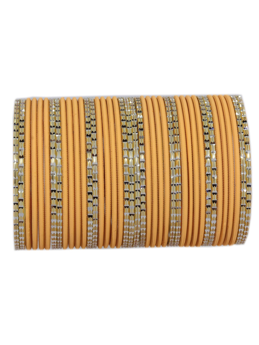 

NMII Set of 40 Metal with Engraved Pattern Glossy with Matte Finished Bangles, Peach