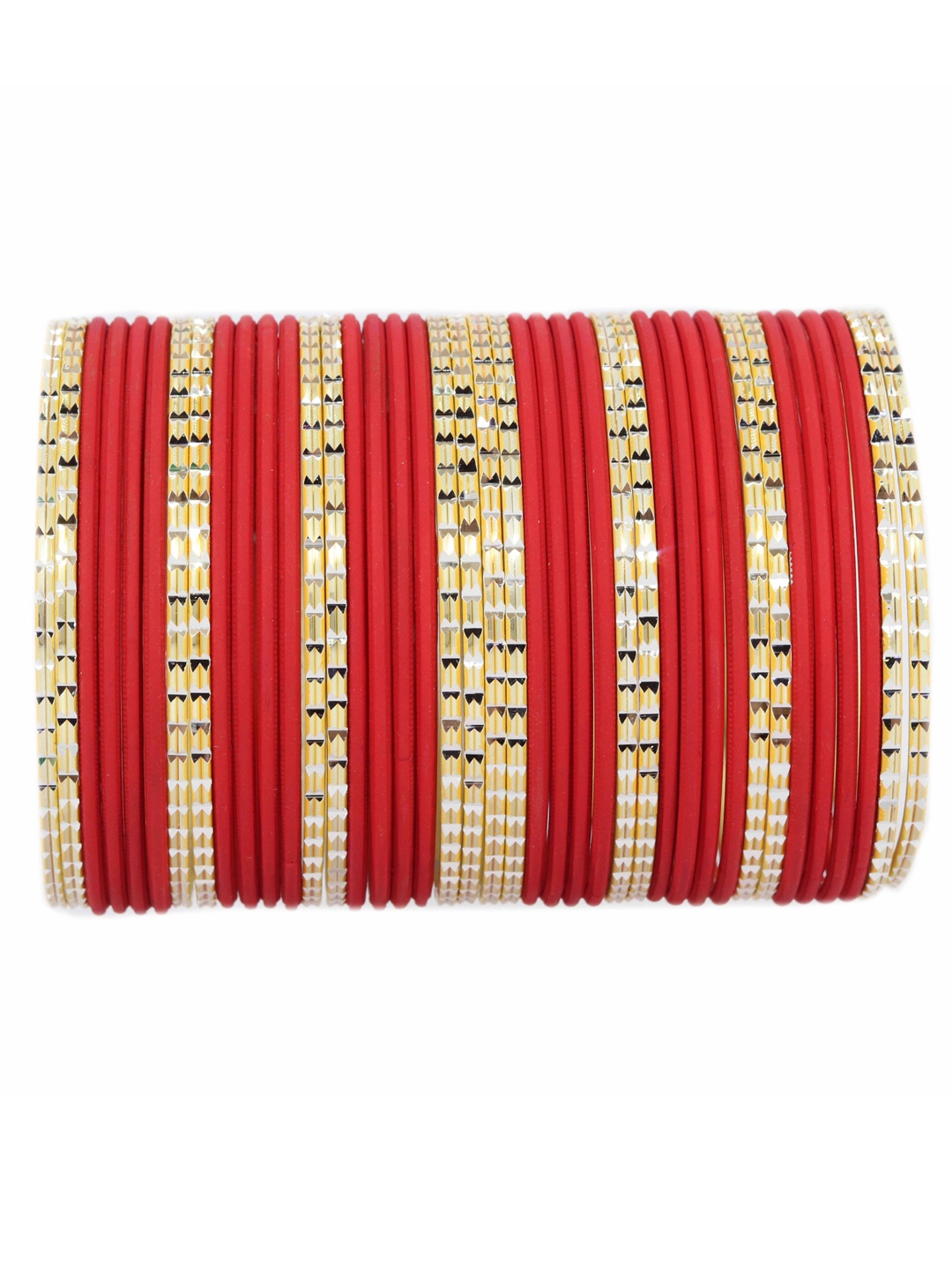 

NMII Set Of 40 Engraved Pattern Matte Finished Metal Bangles, Red