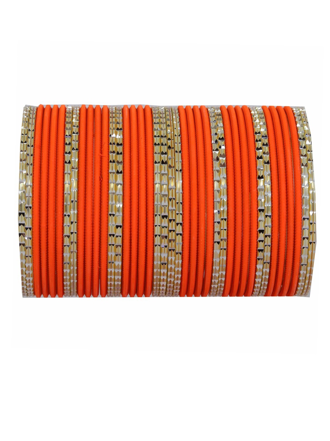 

NMII Set Of 40 Engraved Pattern Matte Finished Bangles, Orange