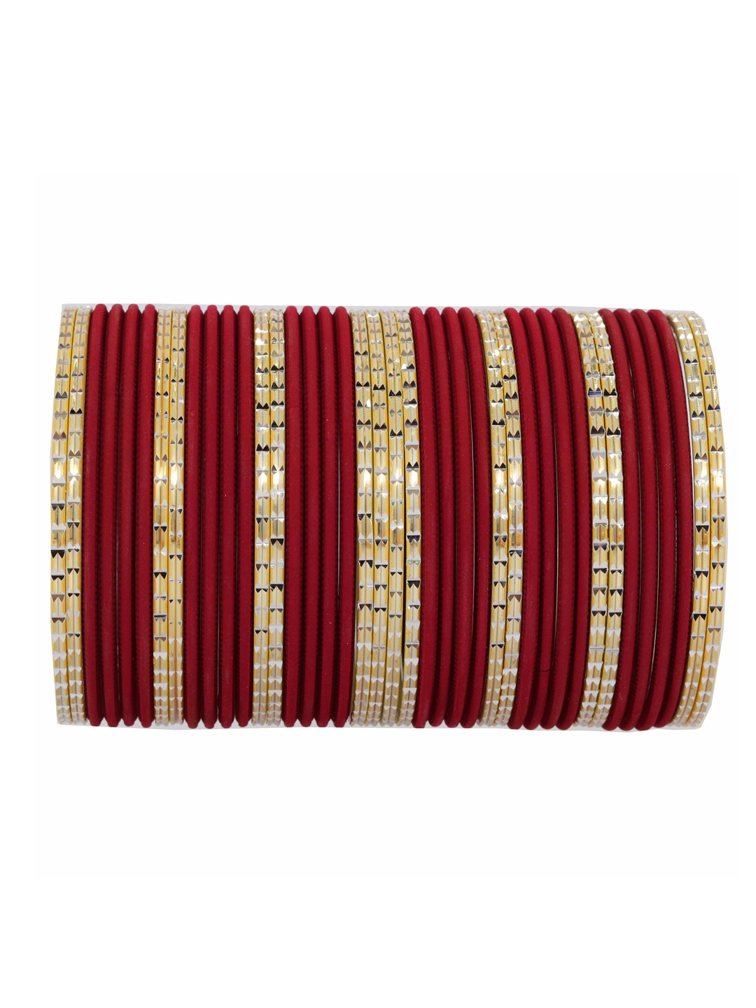 

NMII Set Of 40 Engraved Pattern Glossy With Matte Finished Metal Bangles, Maroon