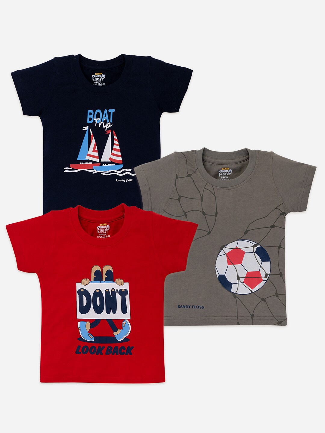 

AMUL Kandyfloss Boys Pack Of 3 Graphic Printed Pure Cotton T-shirt, Red