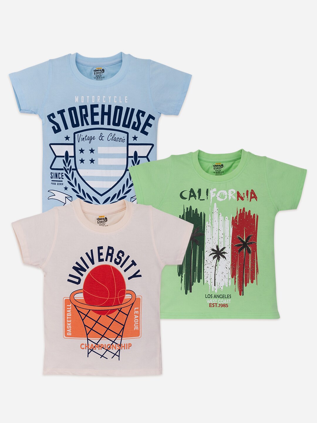 

AMUL Kandyfloss Boys Pack Of 3 Graphic Printed Pure Cotton T-Shirt, Beige
