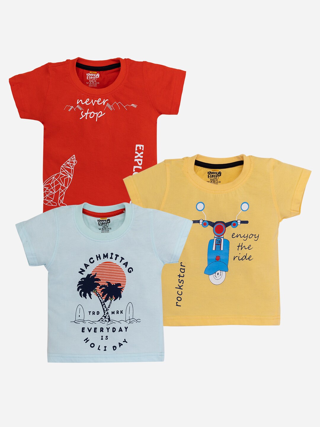 

AMUL Kandyfloss Boys Pack Of 3 Graphic Printed Pure Cotton T-shirt, Blue