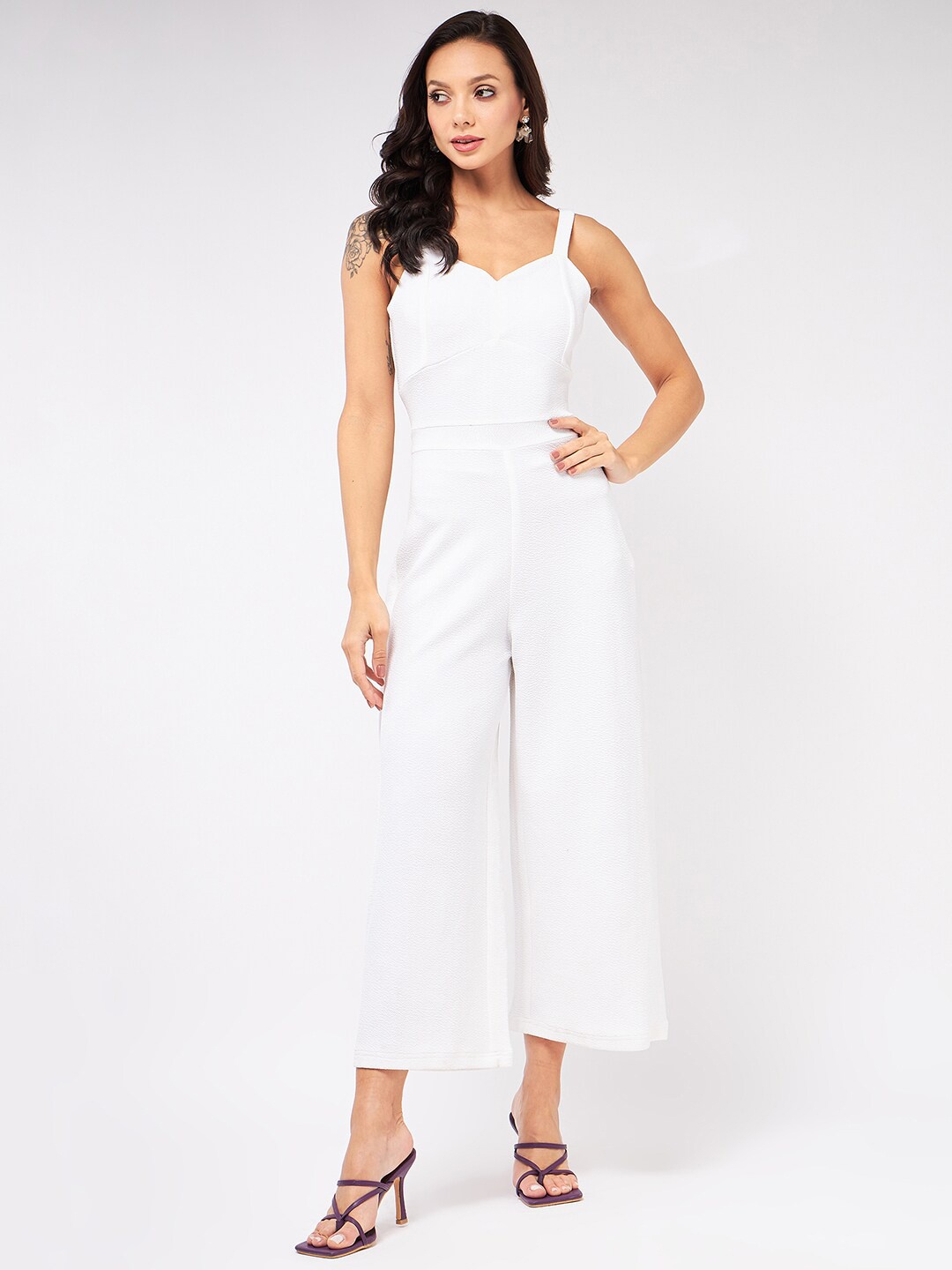 

Zima Leto Culotte Jumpsuit with Lace Inserts, White