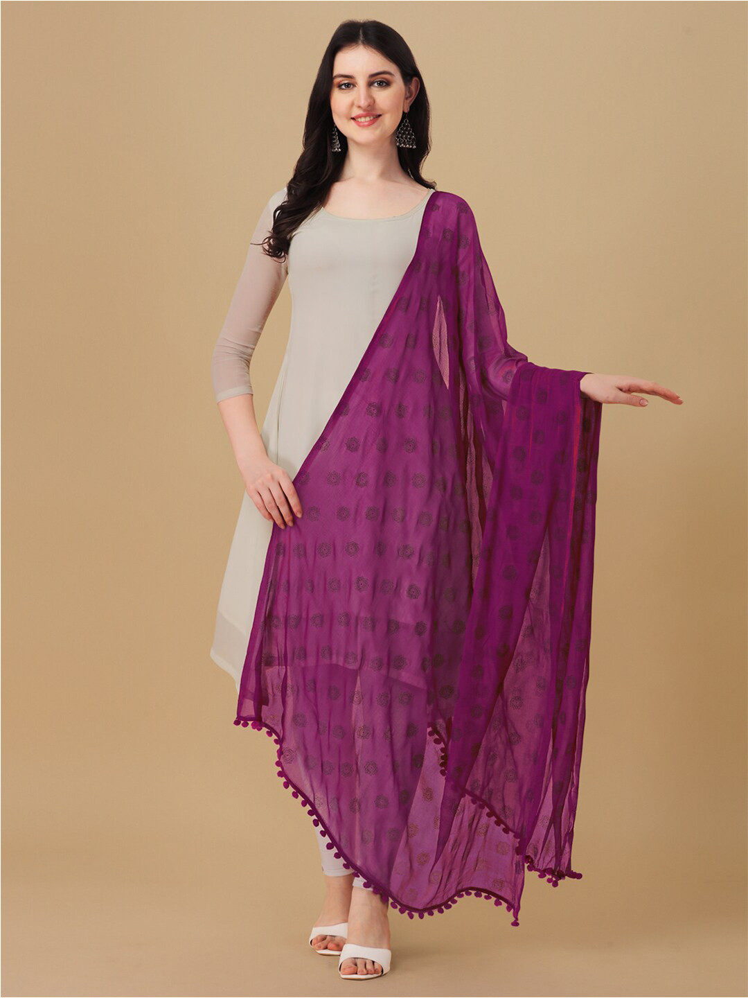 

ORUS Printed Chiffon Dupatta, Magenta