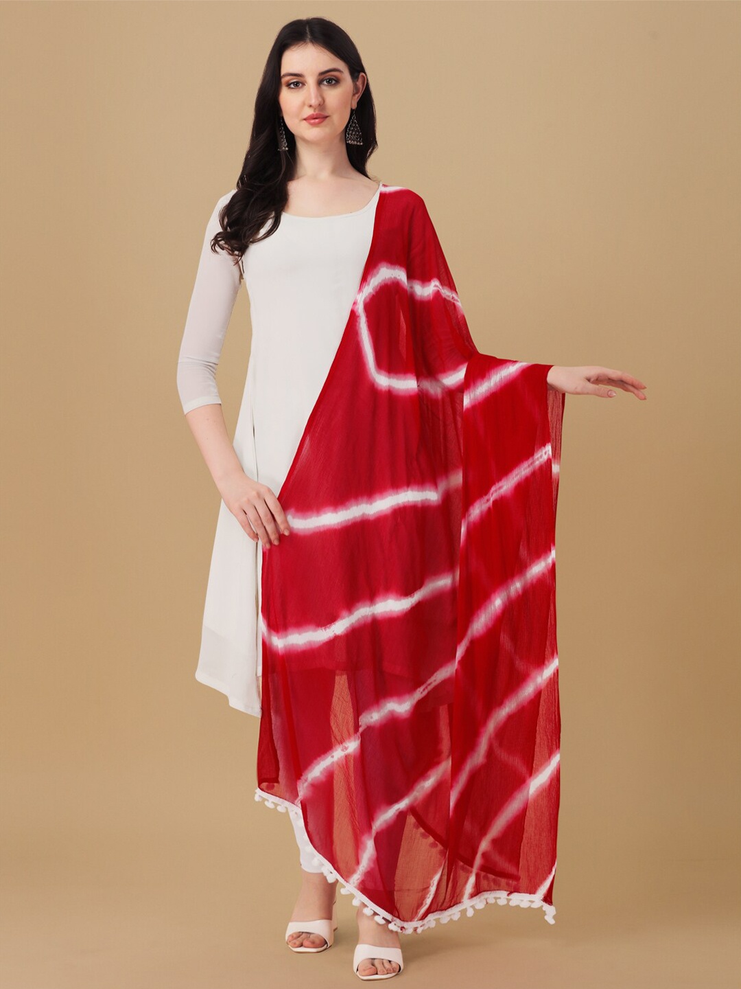 

ORUS Printed Chiffon Dupatta, Red