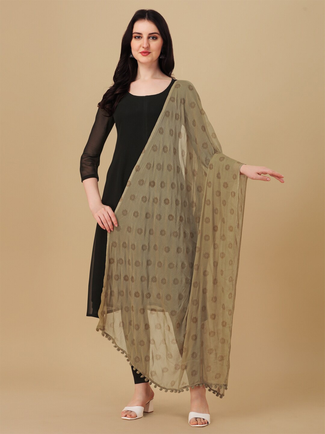

ORUS Printed Chiffon Dupatta, Beige