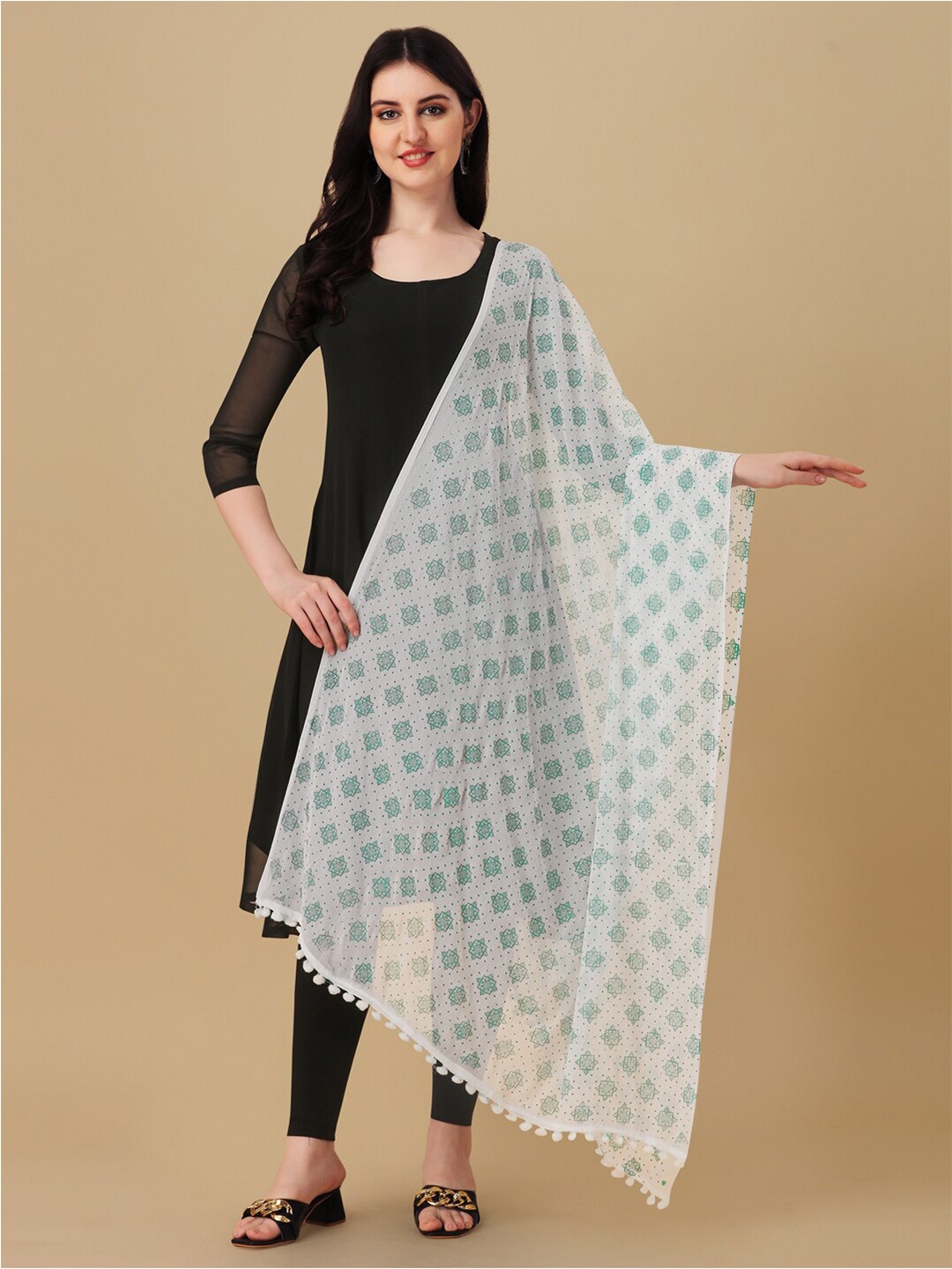 

ORUS Printed Chiffon Dupatta, White