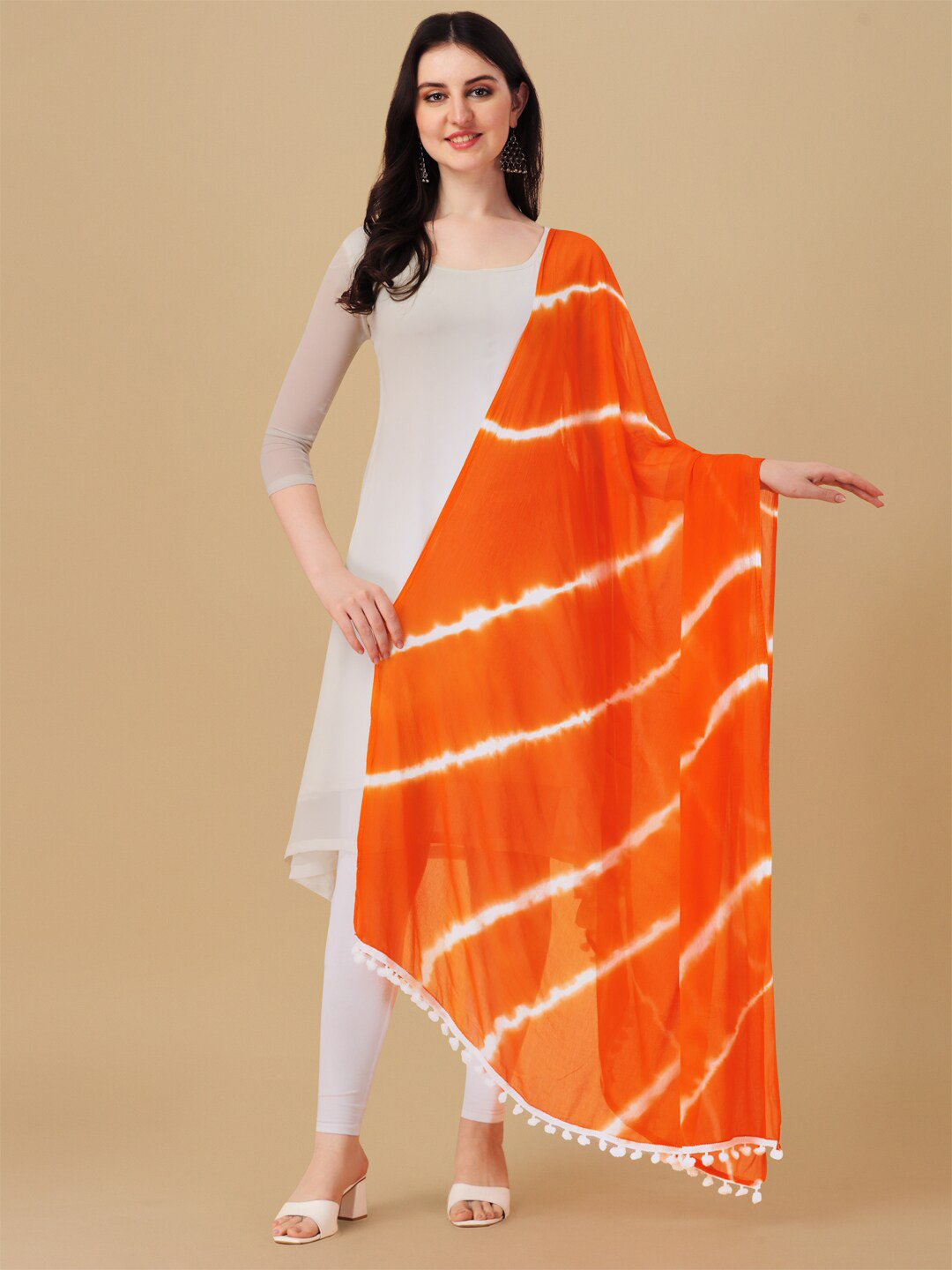 

ORUS Printed Leheriya Dupatta, Orange