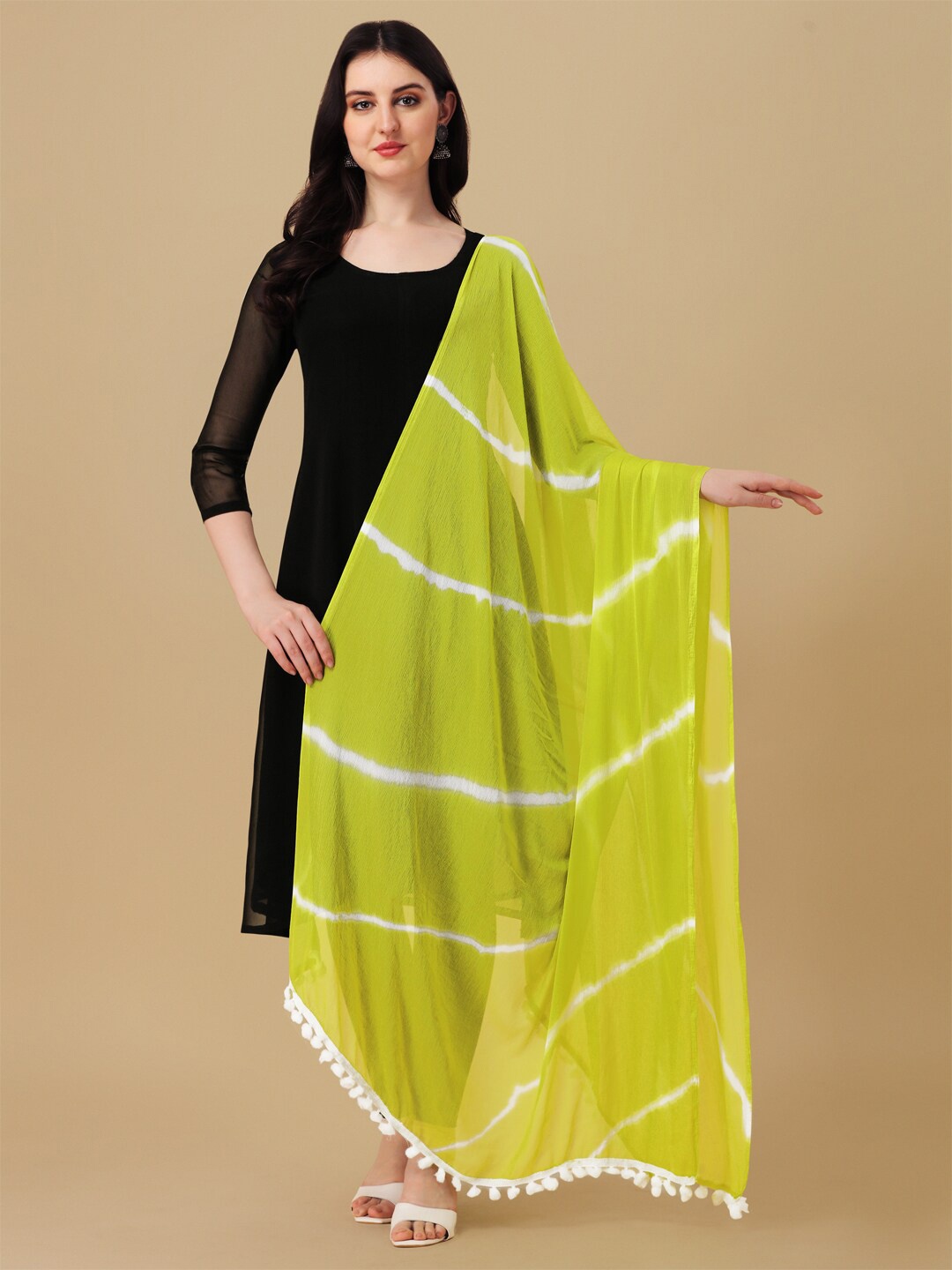 

ORUS Printed Chiffon Dupatta, Lime green