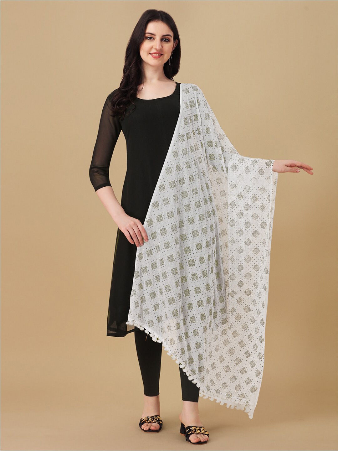 

ORUS Printed Chiffon Dupatta, White