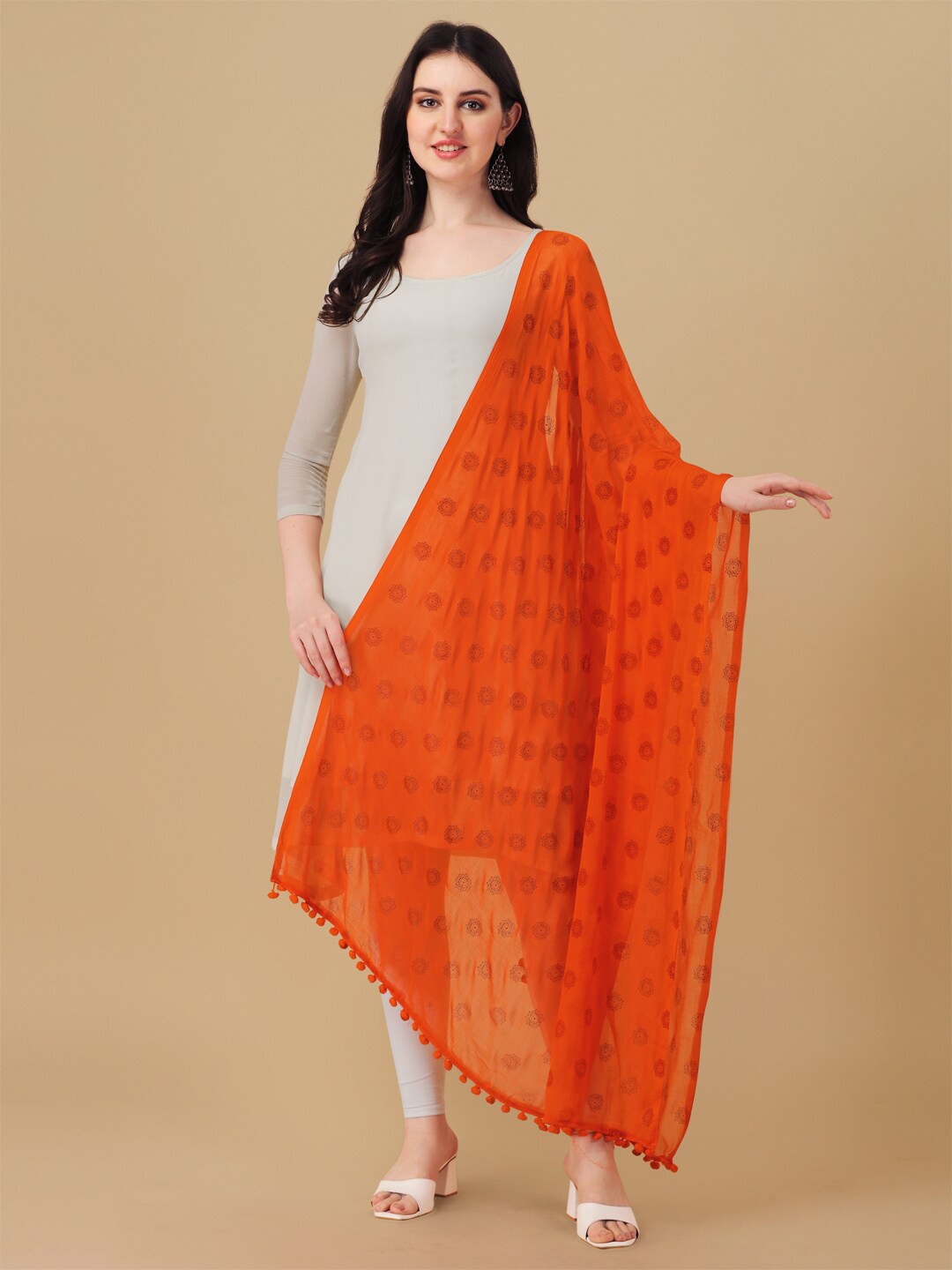 

ORUS Printed Chiffon Dupatta, Orange