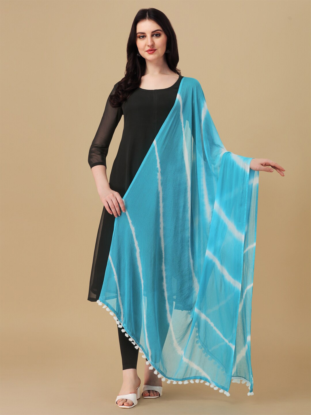 

ORUS Tie and Dyed Chiffon Dupatta, Turquoise blue