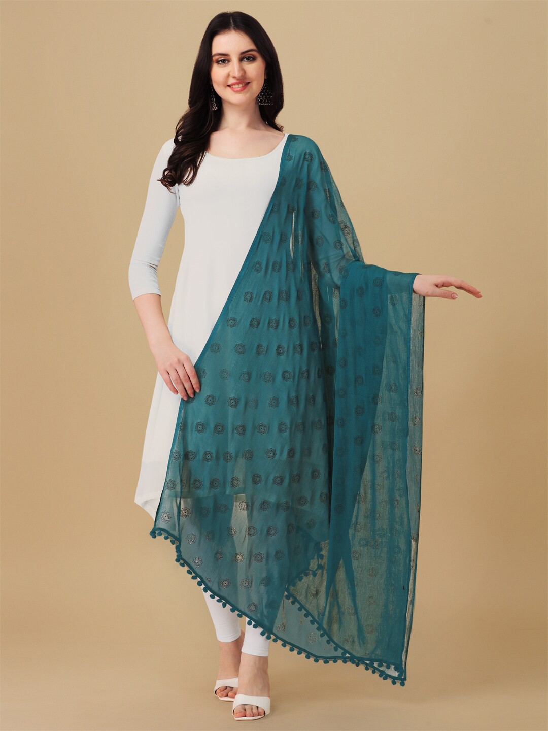 

ORUS Printed Chiffon Dupatta, Teal