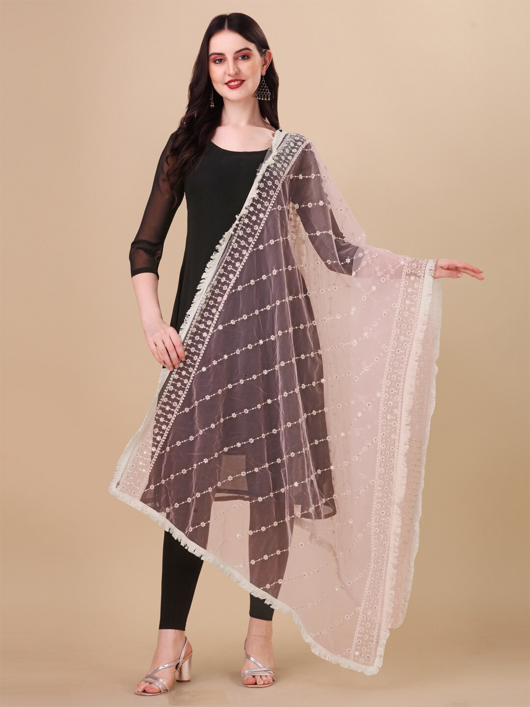 

ORUS Ethnic Motifs Embroidered Dupatta with Thread Work, Peach
