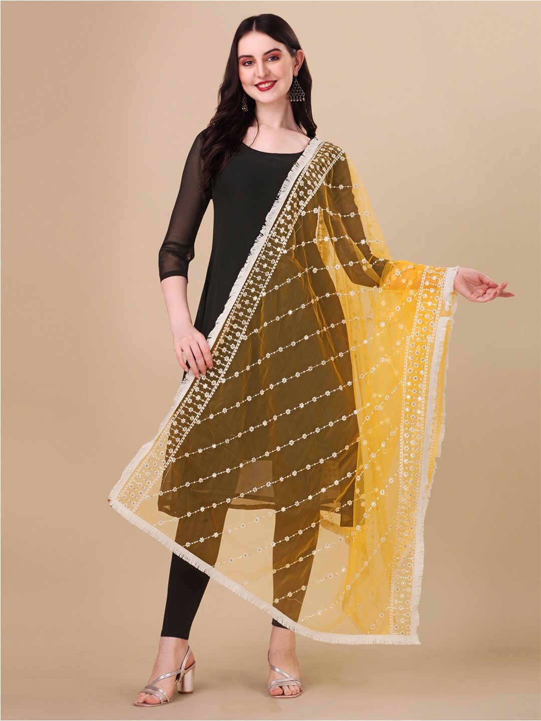 

ORUS Embroidered Dupatta with Thread Work, Yellow