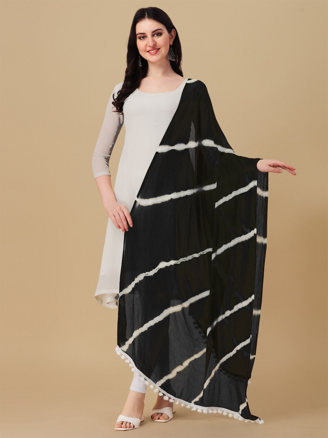 

ORUS Printed Chiffon Dupatta, Black