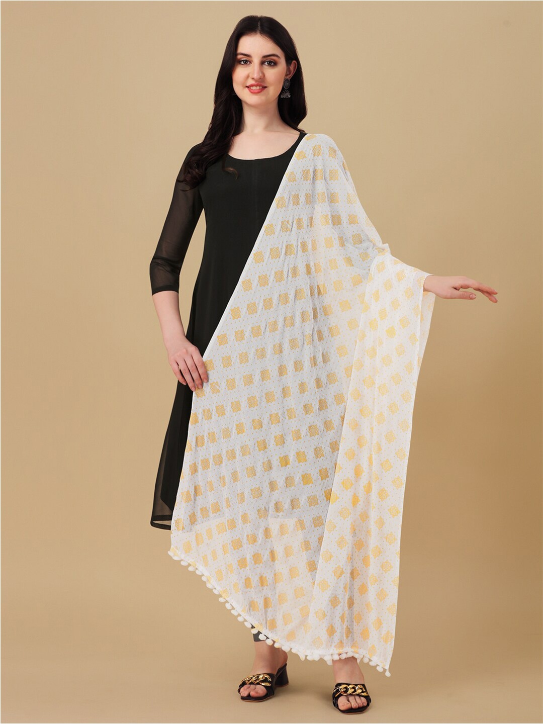 

ORUS Printed Chiffon Dupatta, Mustard