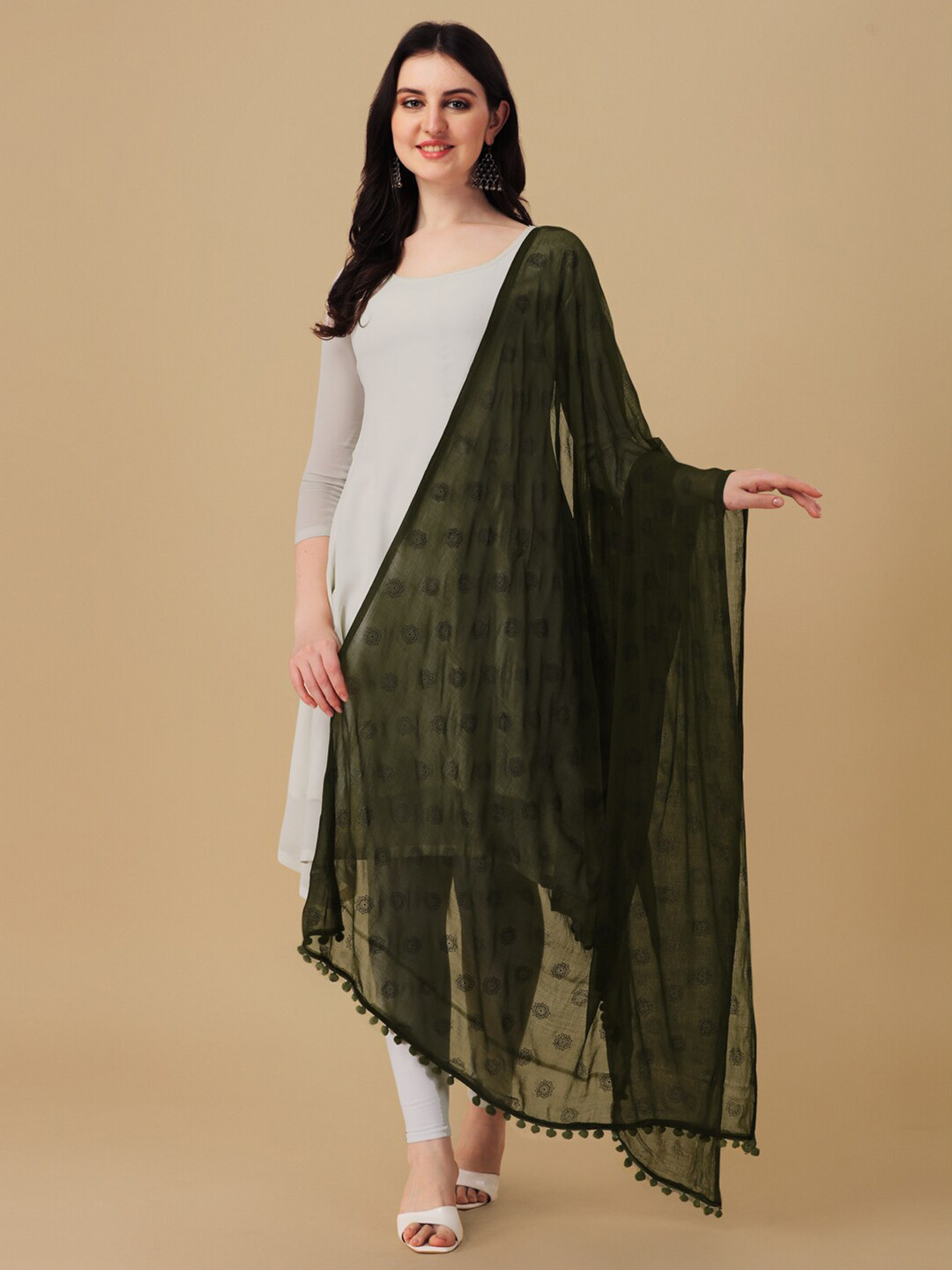 

ORUS Printed Chiffon Dupatta, Green
