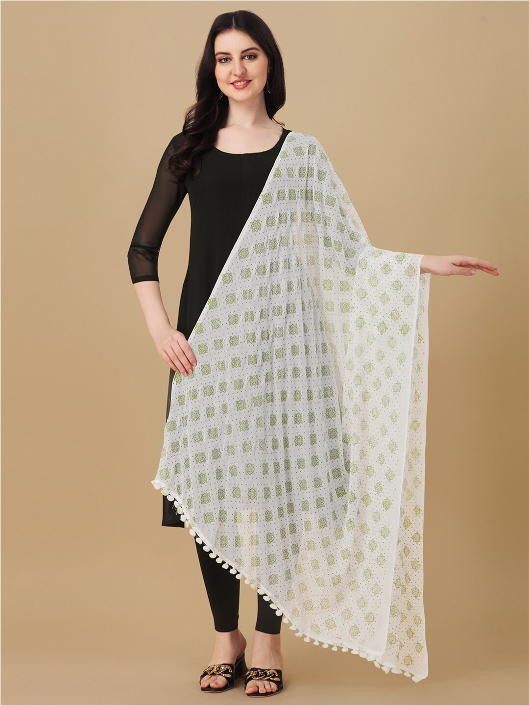 

ORUS Printed Chiffon Dupatta, Lime green