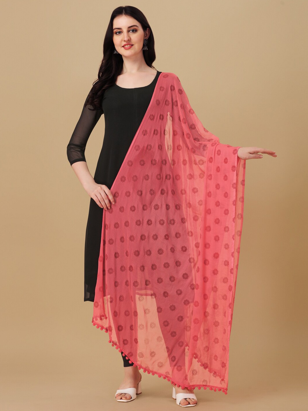 

ORUS Printed Chiffon Dupatta, Peach