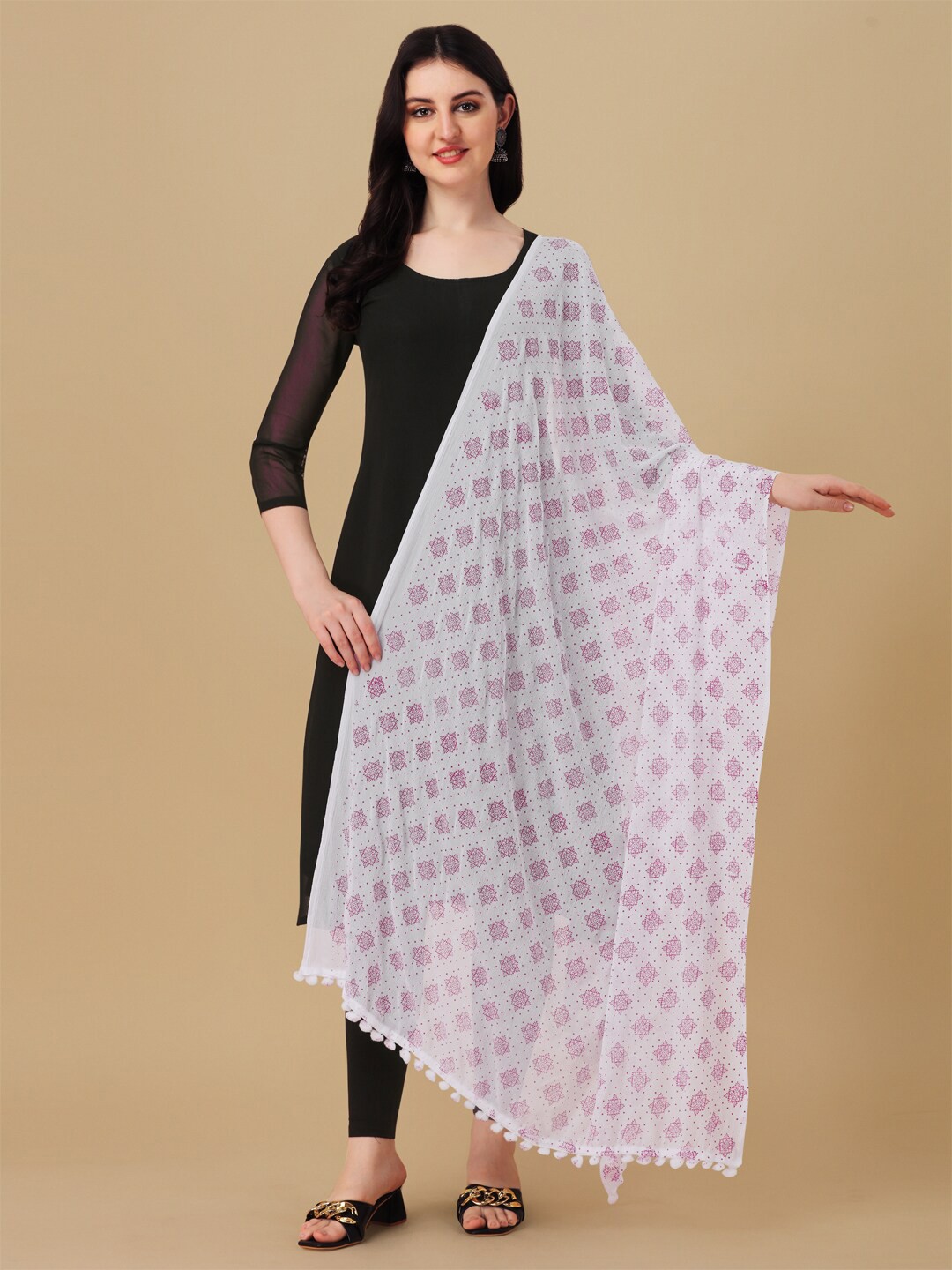 

ORUS Printed Chiffon Dupatta, White