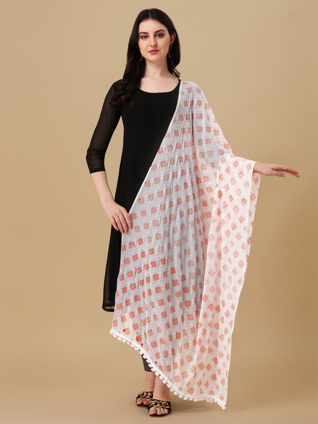 

ORUS Printed Chiffon Dupatta, Red