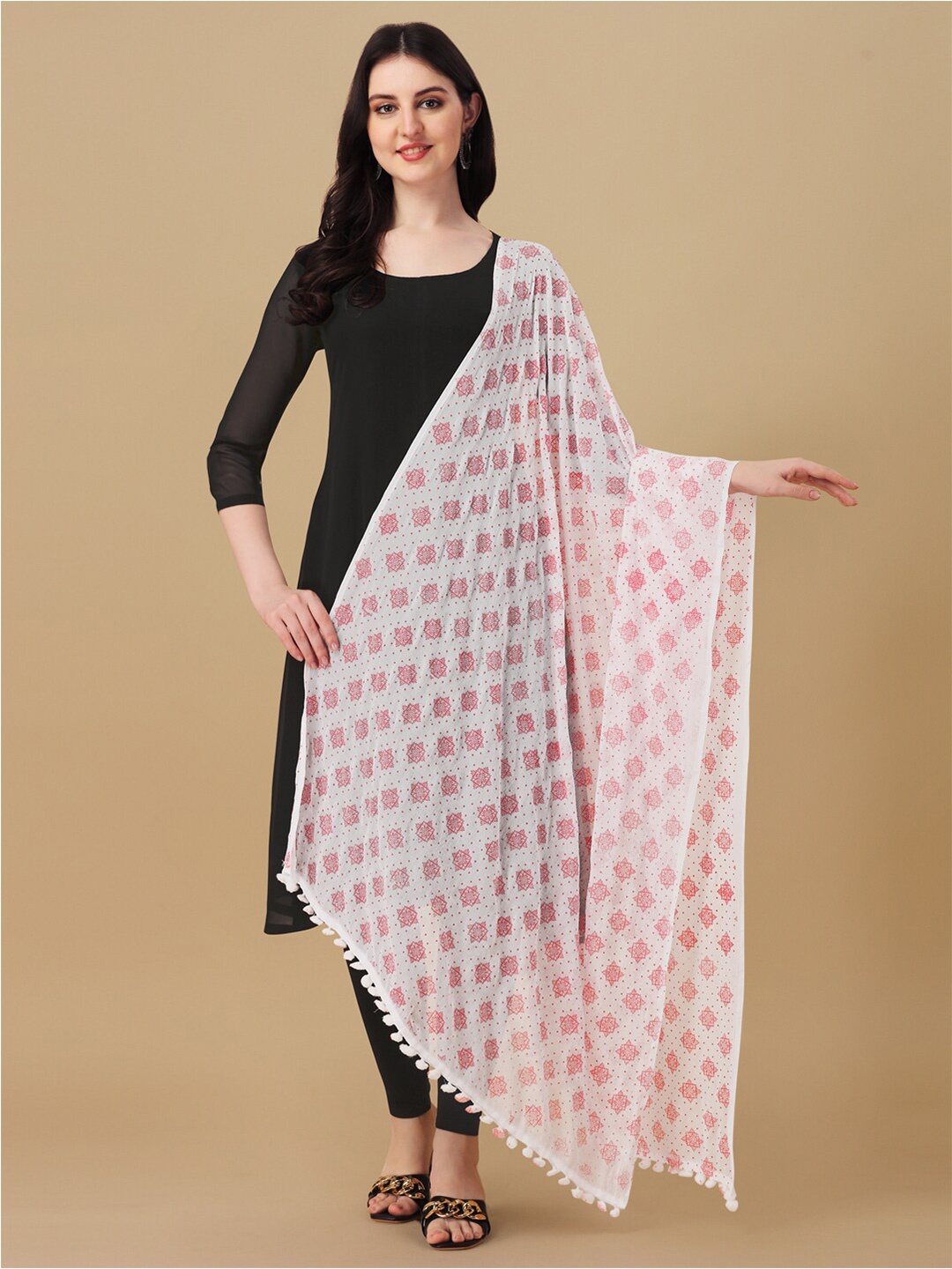 

ORUS Printed Chiffon Dupatta, Pink
