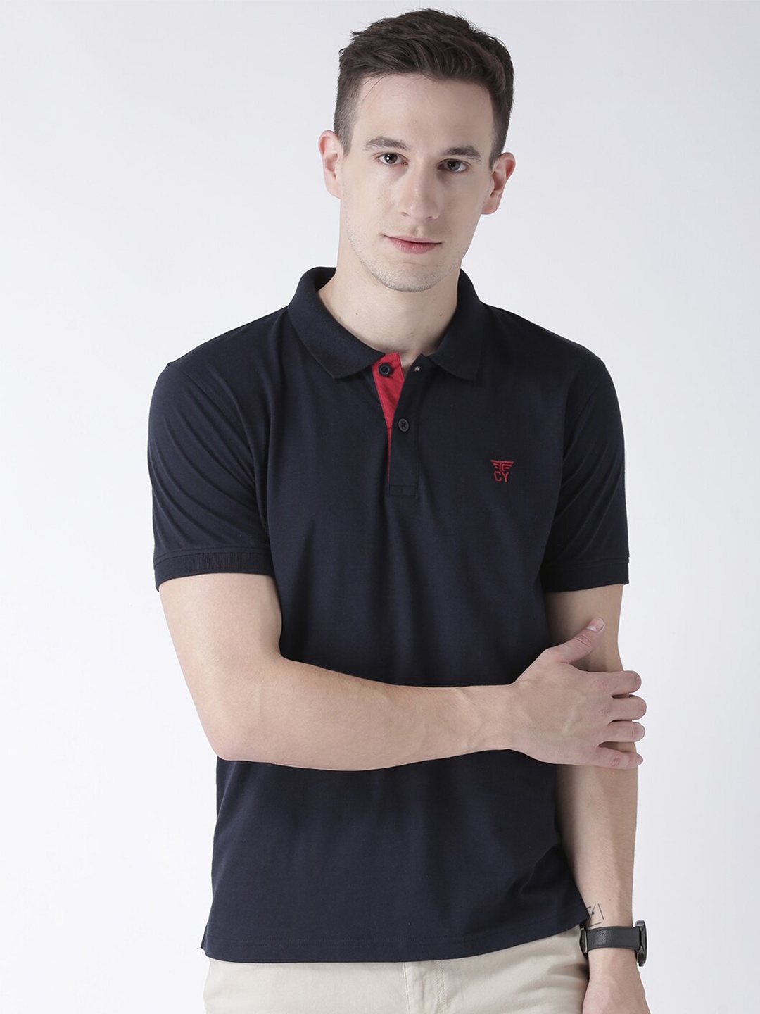 

Club York Polo Collar Knitted Cotton T-Shirt, Navy blue