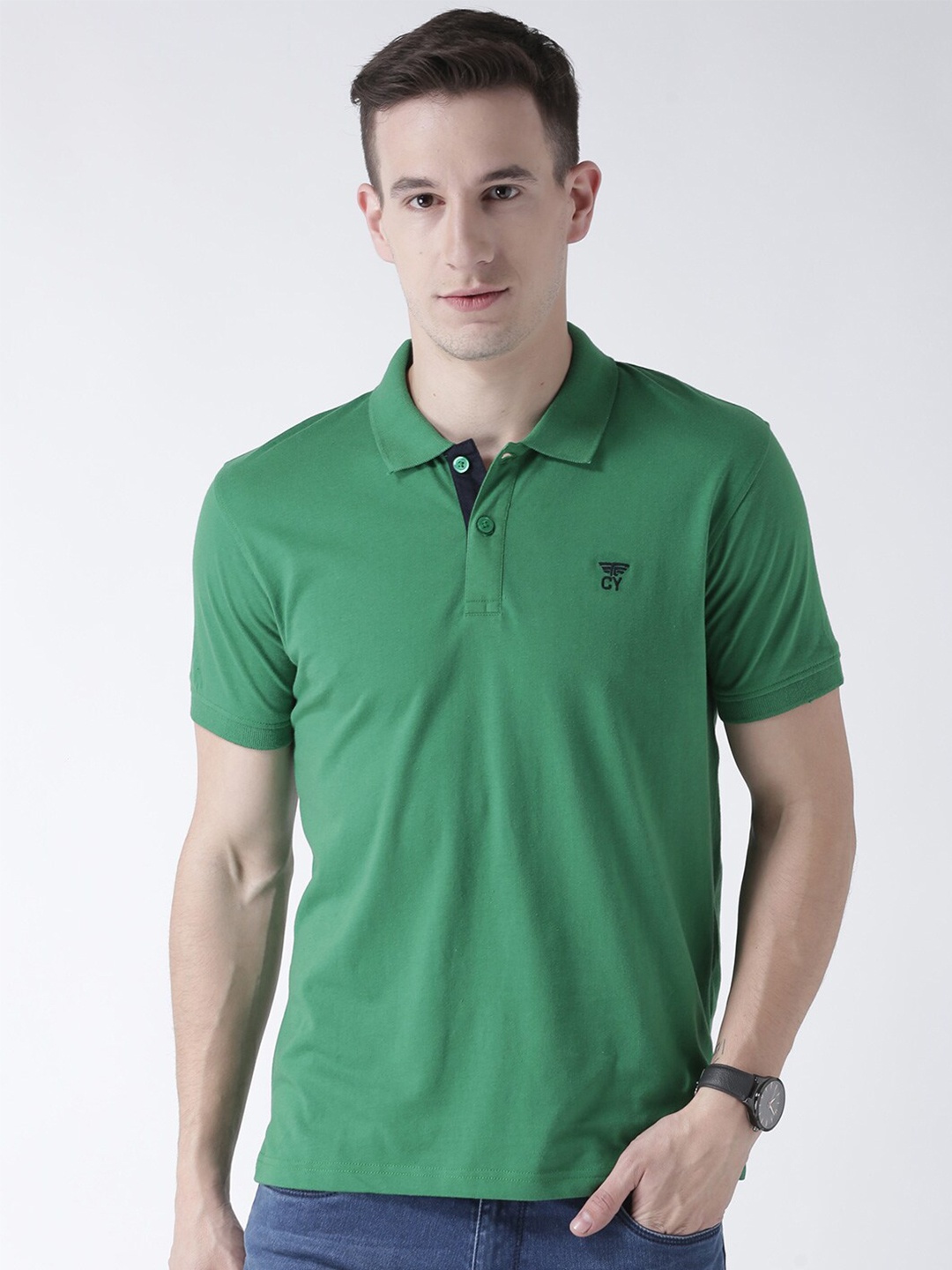 

Club York Polo Collar Knitted Cotton T-Shirt, Green
