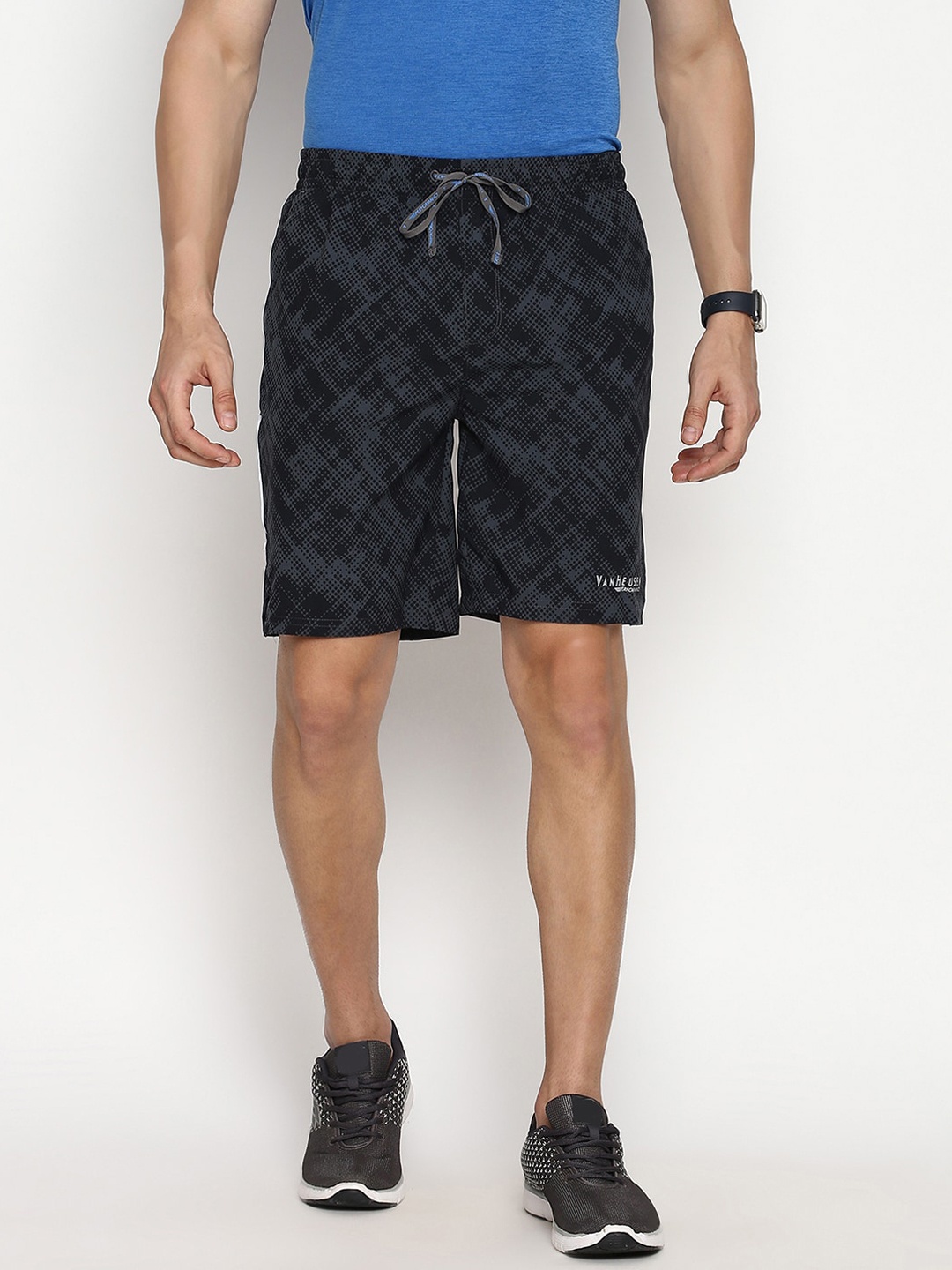 

Van Heusen Men Abstract Printed Mid-Rise Sports Shorts, Grey