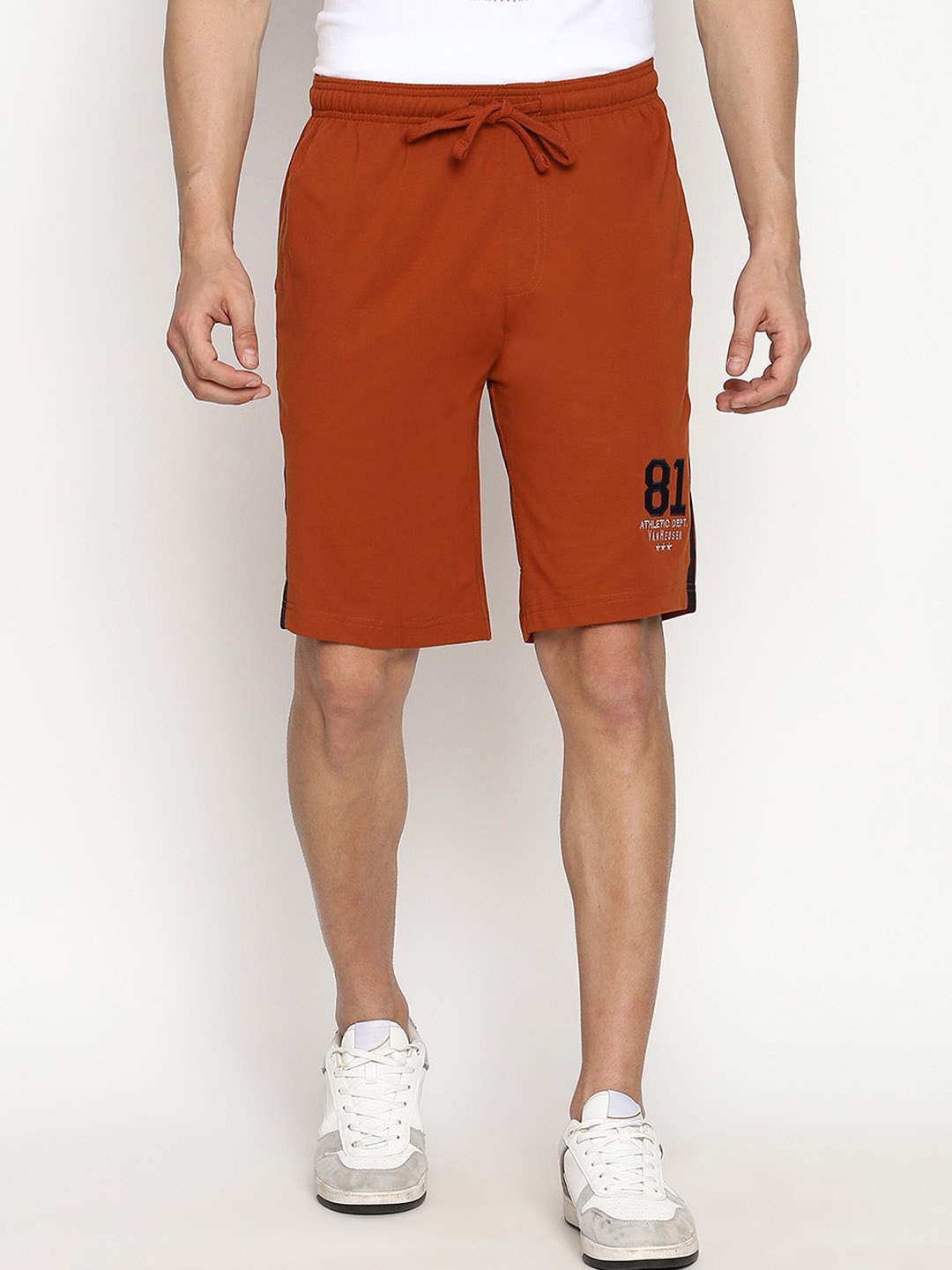 

Van Heusen Athleisure Men Solid Smart Tech Easy Stain Release Knit Shorts, Rust