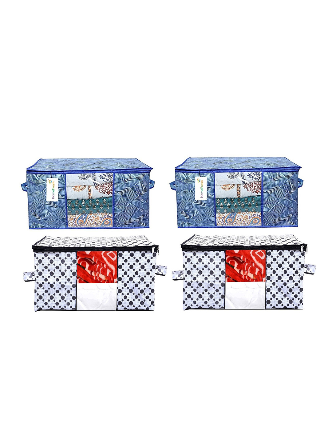 

Home Fresh Blue & White 4 Pieces Printed Canvas Multi Utility Organisers With Handle