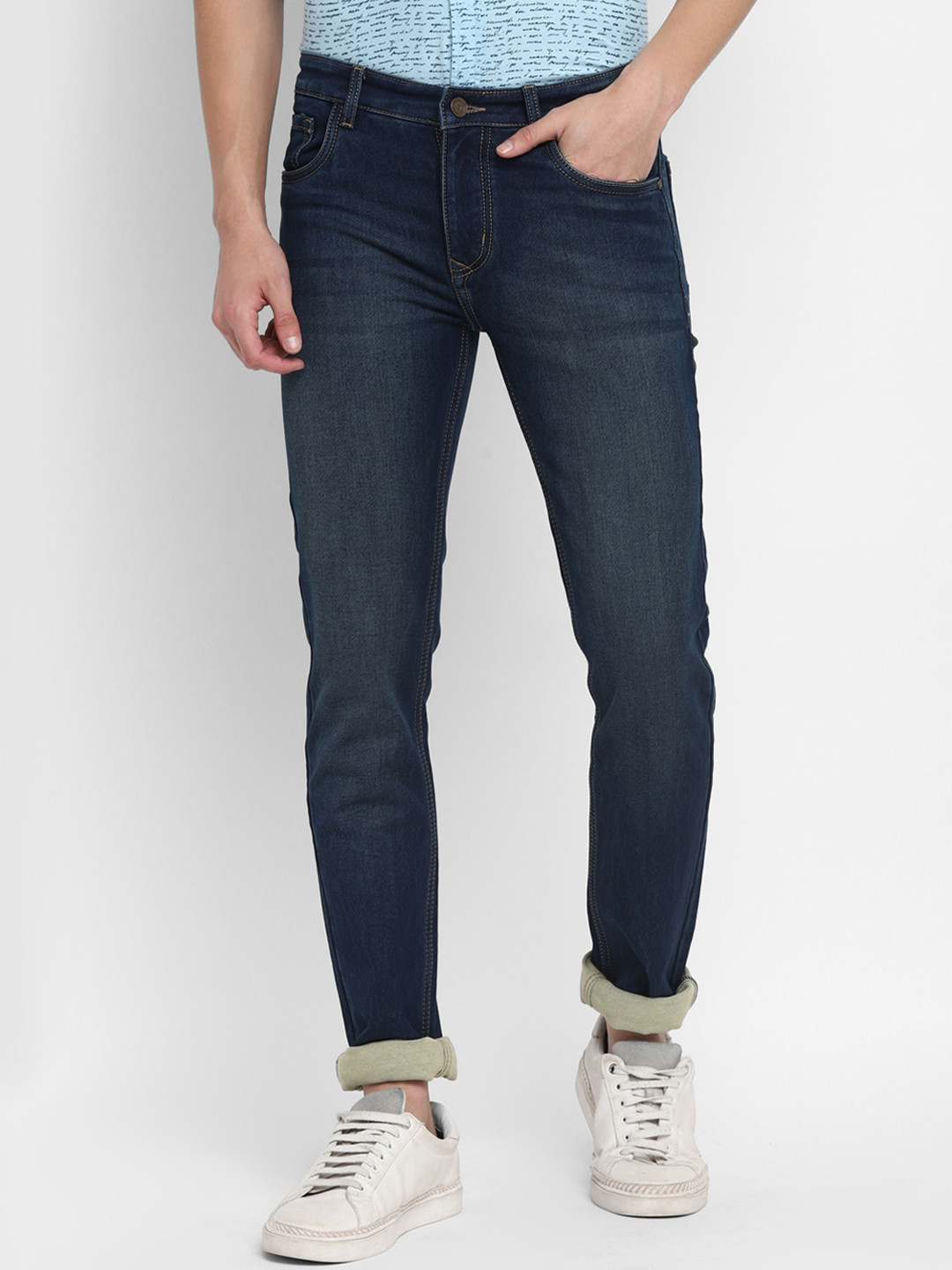 

Turtle Men Narrow Tapered Fit Light Fade Stretchable Jeans, Navy blue