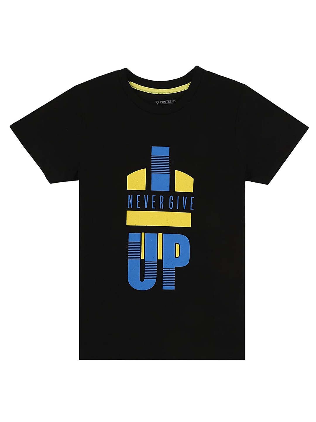 

PROTEENS Boys Typography Round Neck Cotton T-shirt, Black