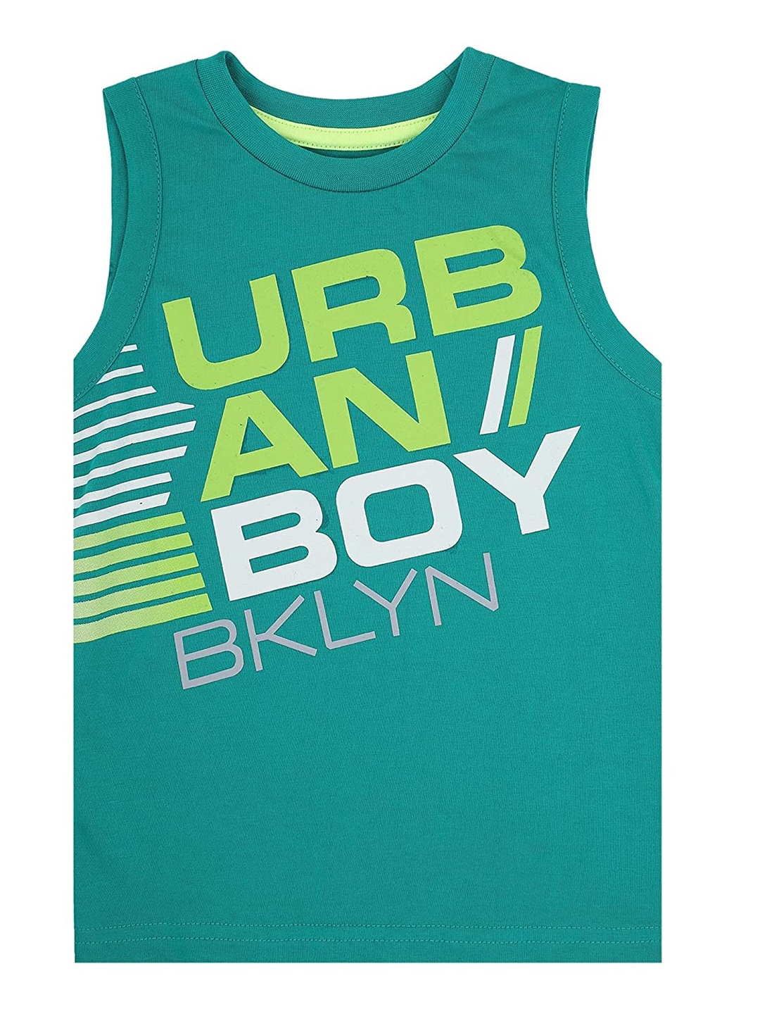 

PROTEENS Boys Typography Sleeveless Round Neck Cotton T-shirt, Green