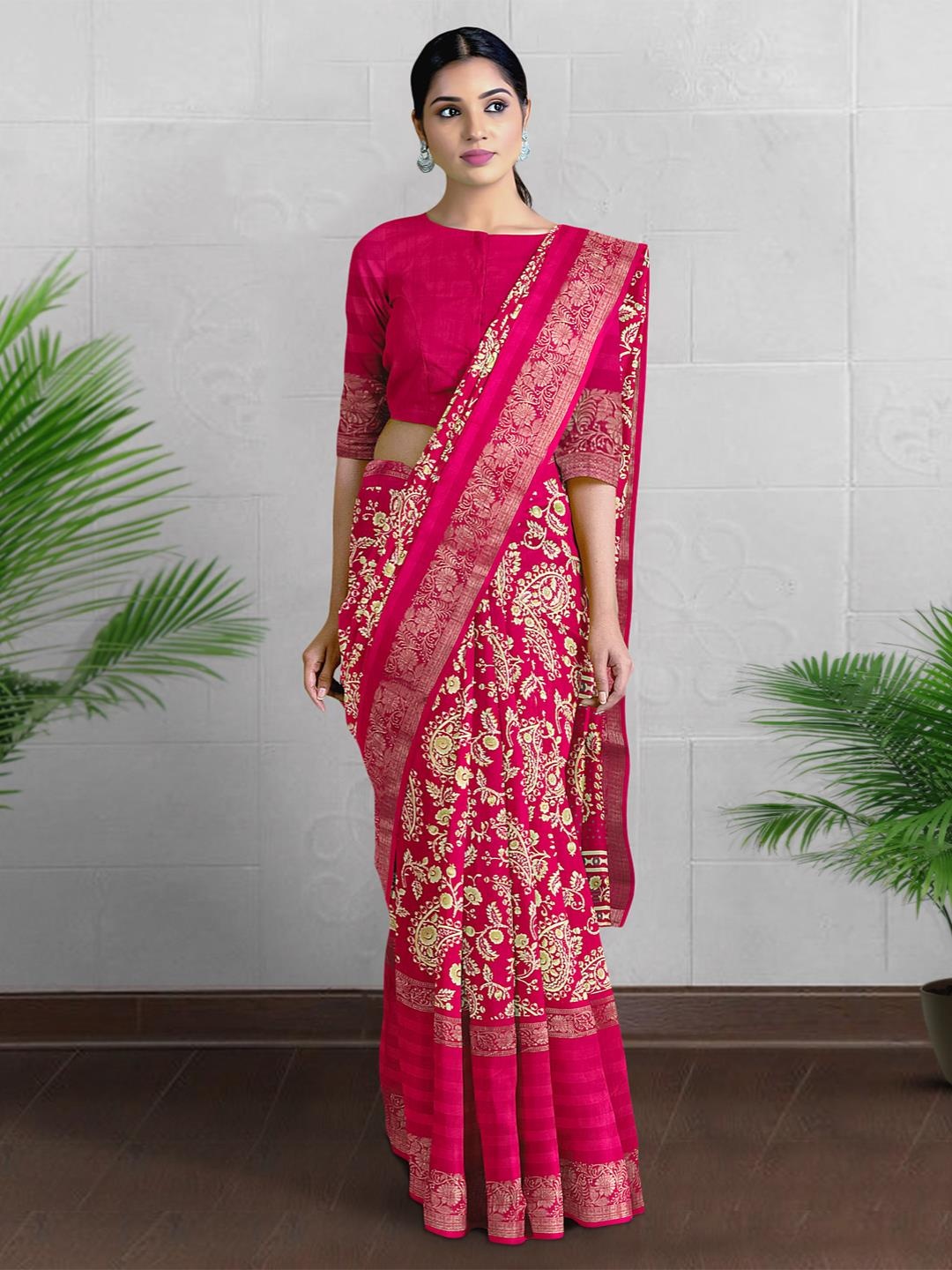 

Kalamandir Paisley Printed Zari Saree, Pink