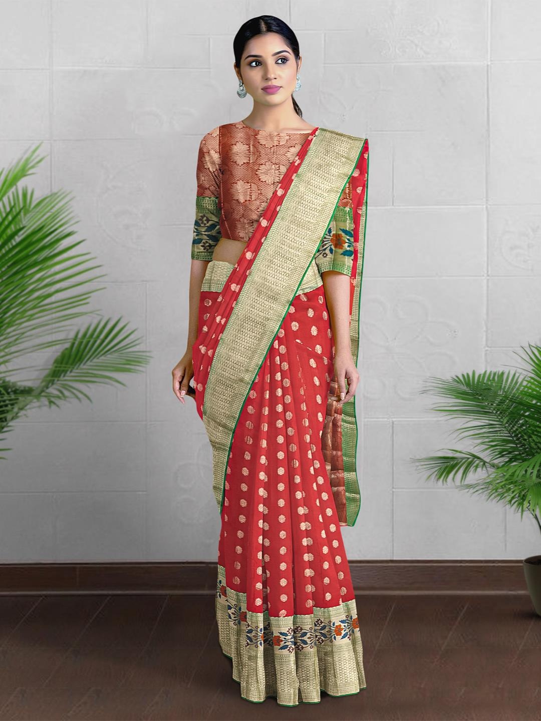 

Kalamandir Ethnic Motifs Woven Design Zari Saree, Red